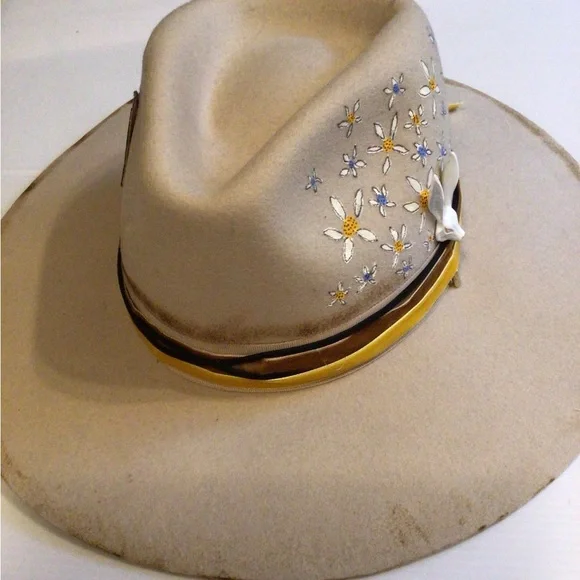 Embroidered Cream Hat with Floral Design Flower Design Western Hat 57cm Inspired In Nick Fouquet | eBay main image 4